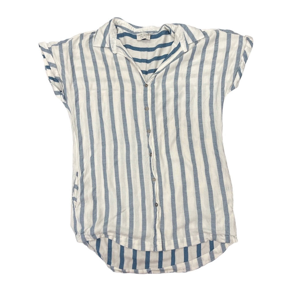 Dress Forum button down vertical stripe top white & blue, size M